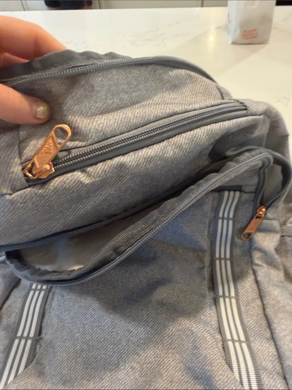 adidas Gray Backpack with Tan Logo Accents
